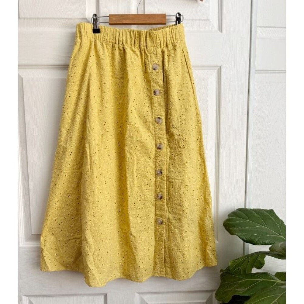 NWT Madewell Size S Eyelet Side-Button Midi Skirt in Dream-On Daisy Yellow